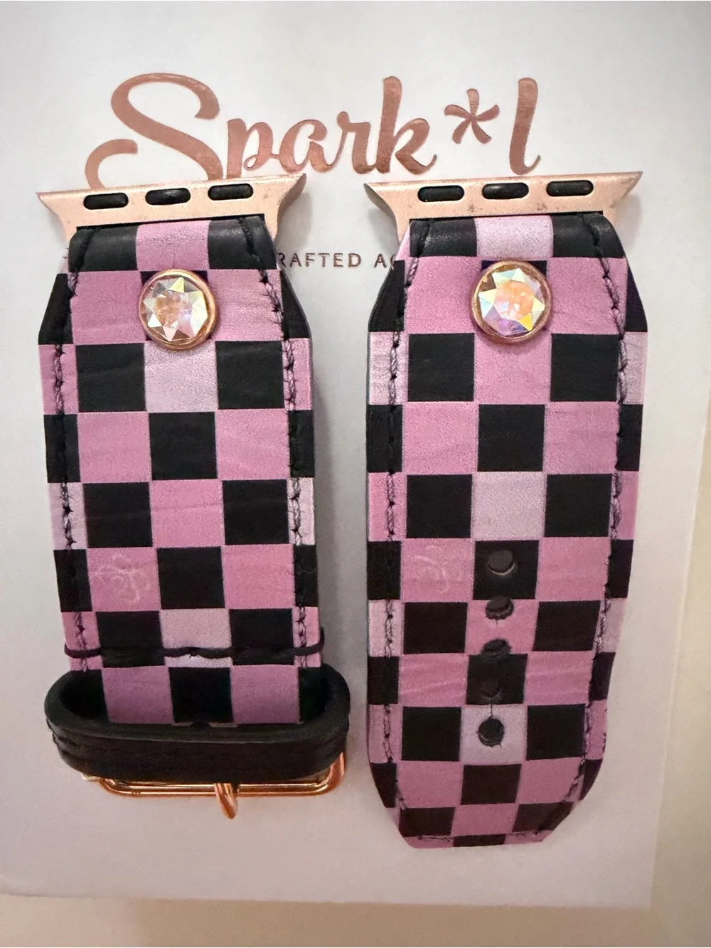 Spark*l Bands- Black & Pink Mini Checks on Black Veg Sivella Watchband (size 1)